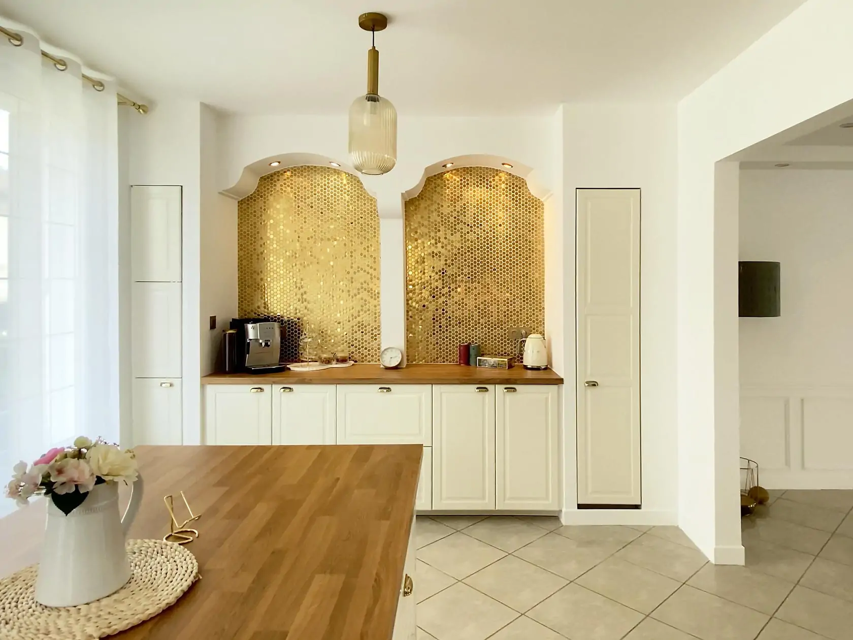 Golden Backsplash Kitchen Wall Tiles Patterned Tiles Bathroom Hexagon Mosaic Interiordesign  1